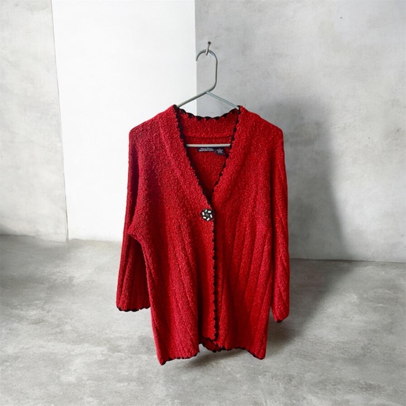 Vintage Wind River Red Long Sleeved One Button Cardigan Sweater ~ Size Medium - Picture 3 of 5